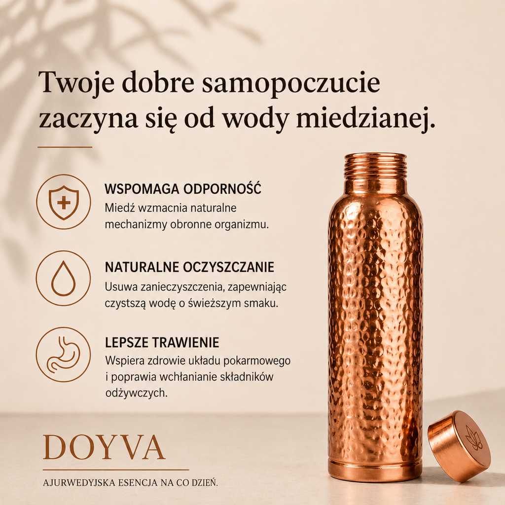 Miedziana Butelka – Doyva™ | Naturalnie Oczyszczona Woda, Bez Plastiku